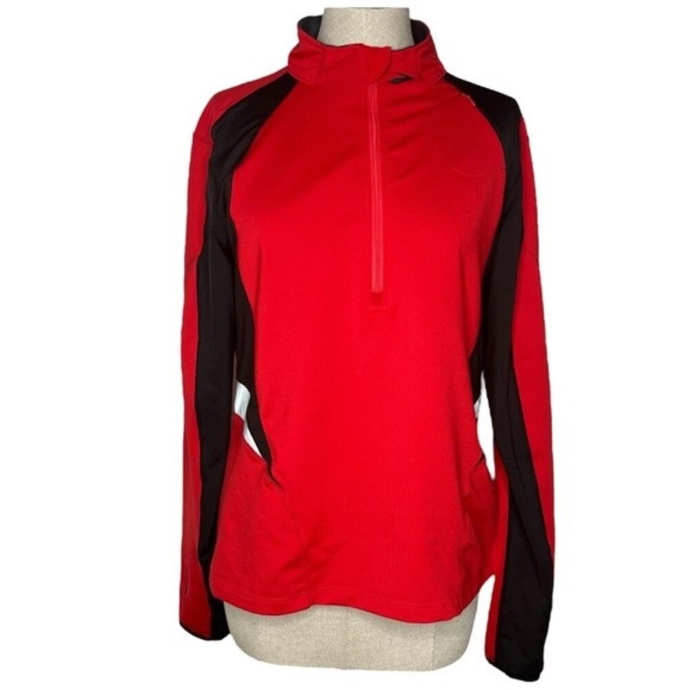 Brooks Running Half Zip Long Sleeve Top sz L * Workout Shirt Red Black Gym Run